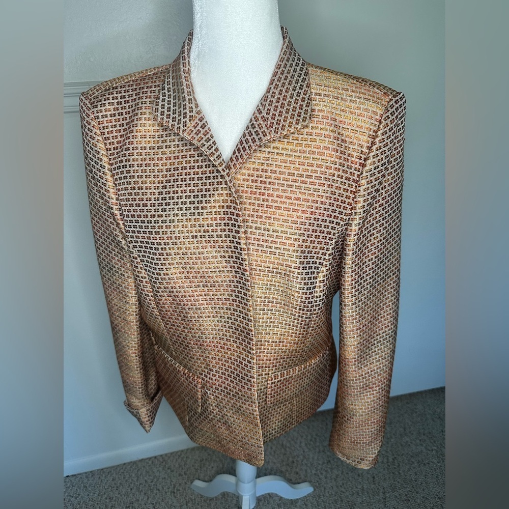 Linda allard Ellen Tracy orange  Blazer with Luxurious Silk-like Sheen, size 14